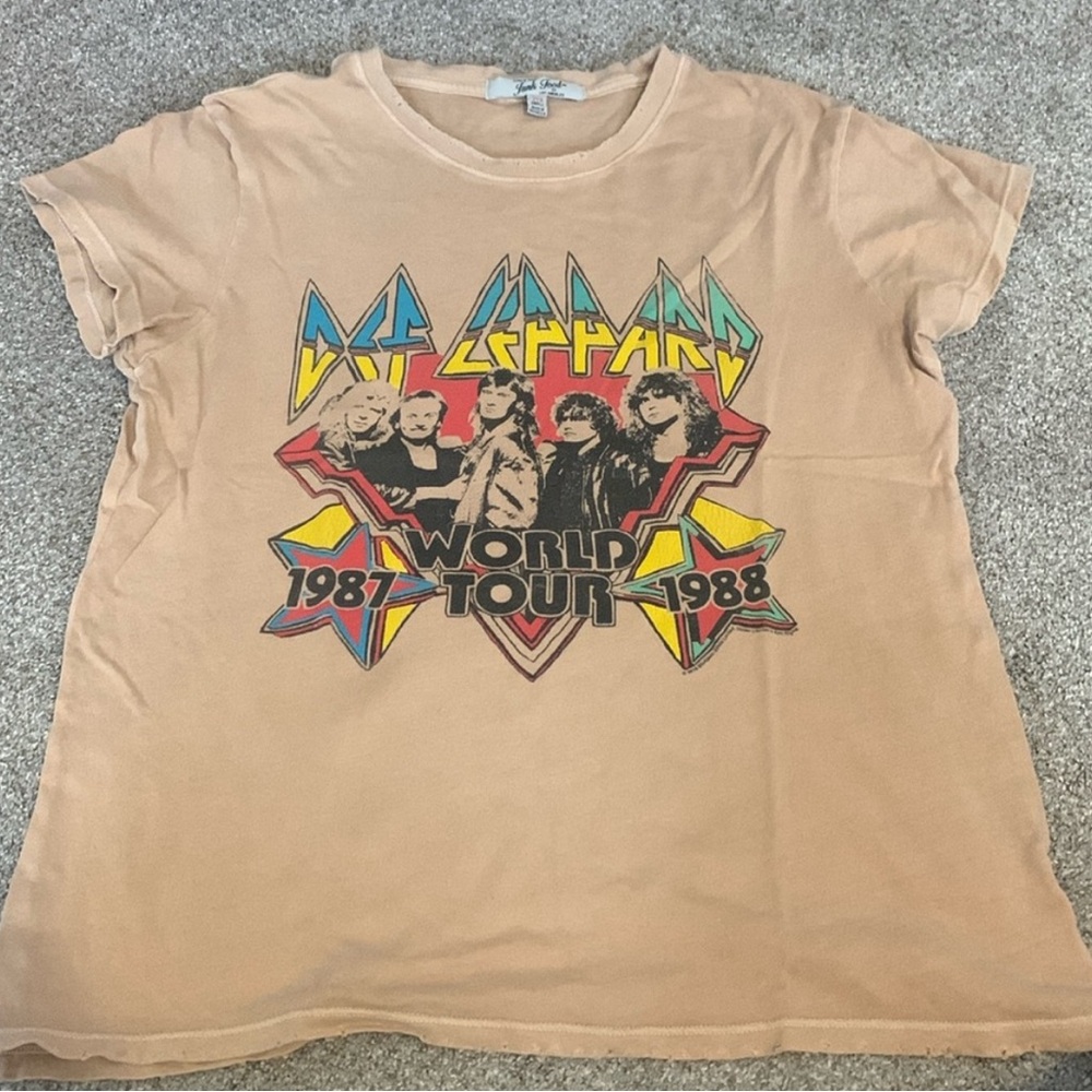Junk Food Def Leopard tee.NWOT. Bought on revolve. S tan color. Distressed look.
